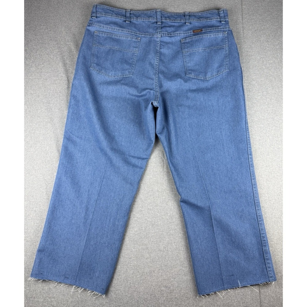 Wrangler Mens 40x29 Regular Fit Blue Denim Jeans Cut Off Raw Hem Made in USA - Picture 2 of 9